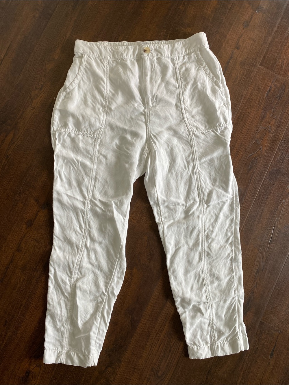 H By Halston White Linen Blend Straight Leg Loose Pants